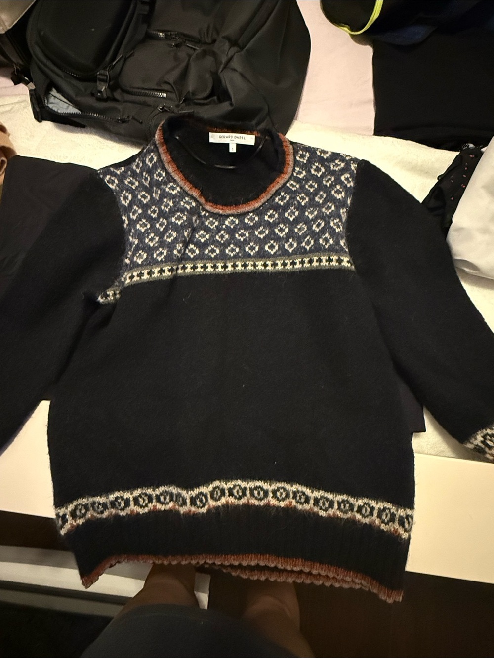 Gerard Darel Men's Navy Patterned Fair Isle Sweater